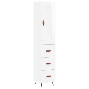 Aparador alto madera contrachapada blanco brillo 34.5x34x180 cm H