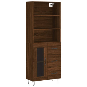 Aparador alto madera contrachapada marrón roble 69.5x34x180 cm H