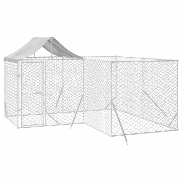 Canil de exterior com teto 4x4x2.5 m aço galvanizado prateado M 3