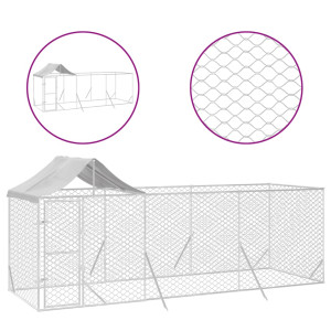 Canil de exterior com teto 6x2x2.5 m aço galvanizado prateado H