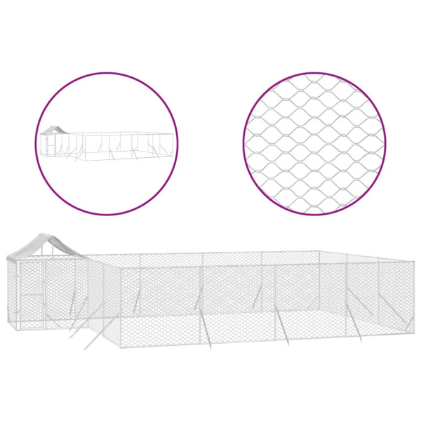 Canil de exterior com teto 10x6x2.5 m aço galvanizado prateado M 2