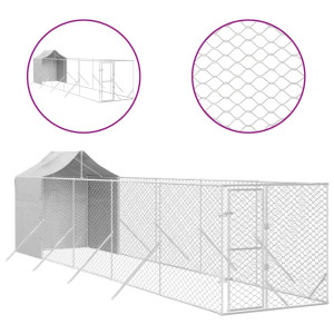 Canil de exterior com teto 2x10x2.5 m aço galvanizado prateado H