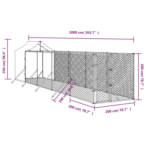 Perrera de exterior con toldo acero galvanizado plata 2x10x2.5m M 4
