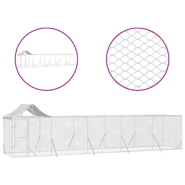 Canil de exterior com teto 10x2x2.5 m aço galvanizado prateado M 2