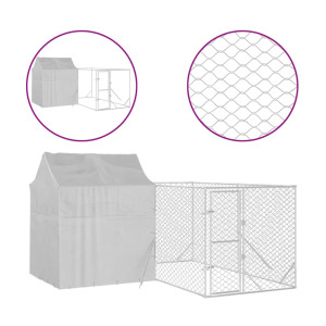 Canil de exterior com teto 4x4x2.5 m aço galvanizado prateado H