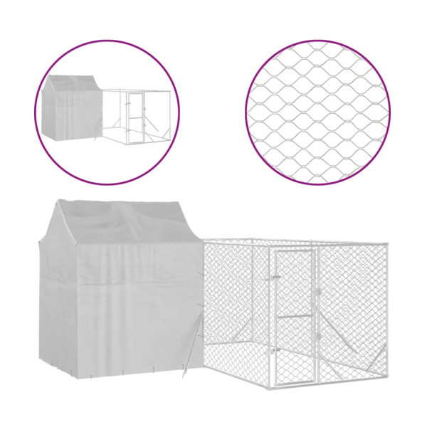 Canil de exterior com teto 4x4x2.5 m aço galvanizado prateado M 2