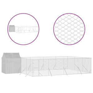 Perrera de exterior con toldo acero galvanizado plata 10x6x2.5m H