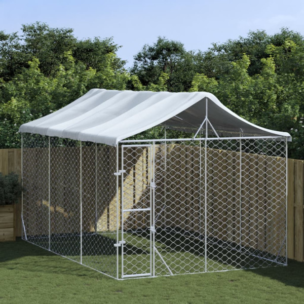 Perrera exterior con techo acero galvanizado plata 3x4.5x2.5 m D
