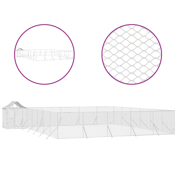 Canil de exterior com teto 12x12x2.5 m aço galvanizado prateado M 2