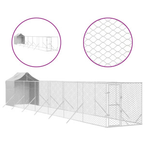 Canil de exterior com teto 2x14x2.5 m aço galvanizado prateado H