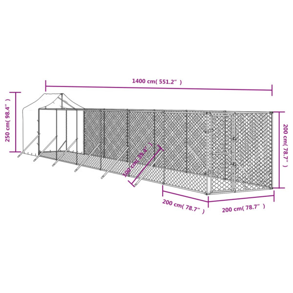 Perrera de exterior con toldo acero galvanizado plata 2x14x2.5m M 4
