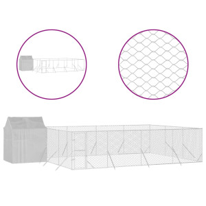 Canil de exterior com teto 6x6x2.5 m aço galvanizado prateado H