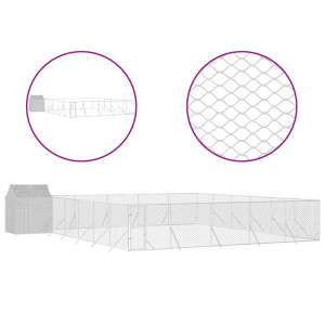 Perrera exterior con toldo acero galvanizado plata 12x12x2.5 m H