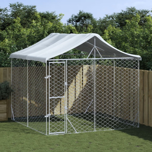 Perrera de exterior con techo acero galvanizado plata 3x3x2.5 m D