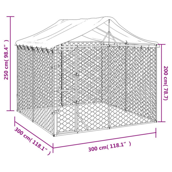 Perrera de exterior con techo acero galvanizado plata 3x3x2.5 m M 4