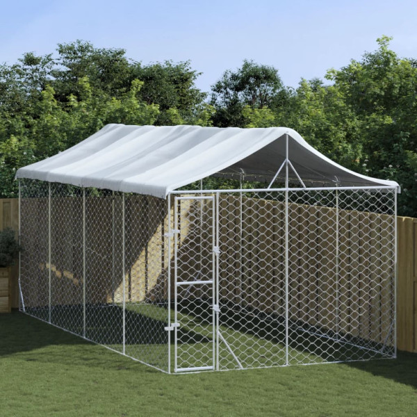 Perrera de exterior con toldo acero galvanizado plata 3x6x2.5 m D