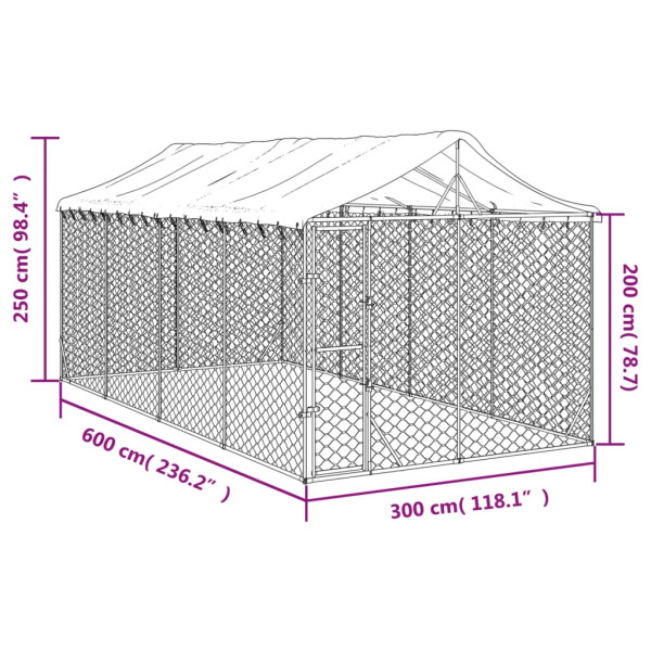 Perrera de exterior con toldo acero galvanizado plata 3x6x2.5 m M 4
