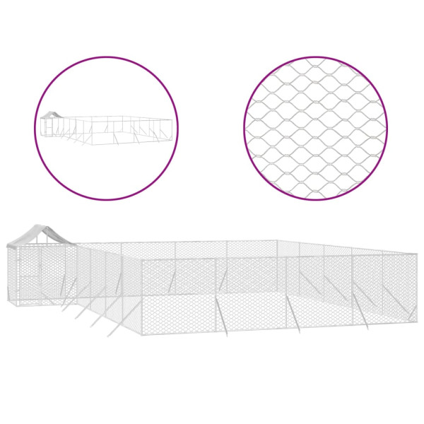 Canil de exterior com teto 10x8x2.5 m aço galvanizado prateado M 2