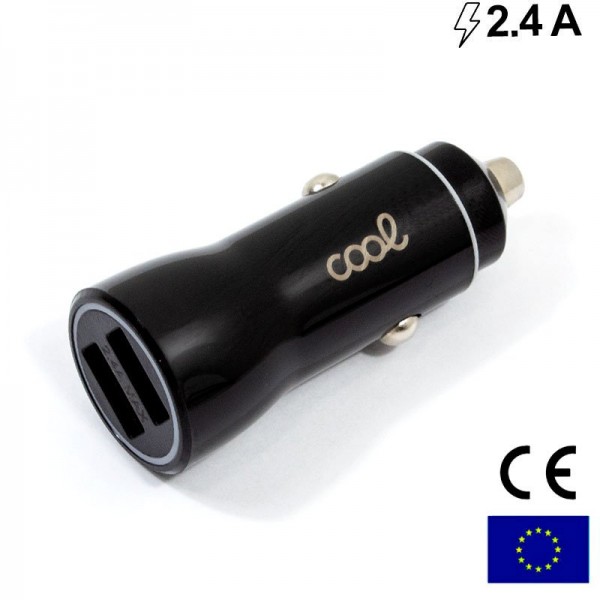 Cargador Coche Universal Doble Entrada Usb COOL Negro 2.4 Amp D