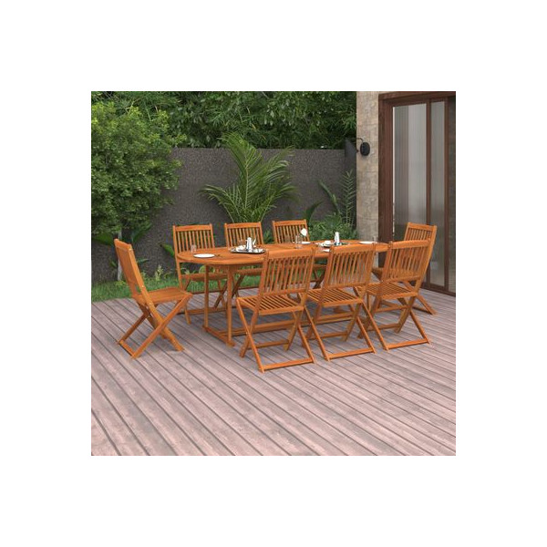 Set de comedor de jardín 9 piezas madera maciza de acacia M 8