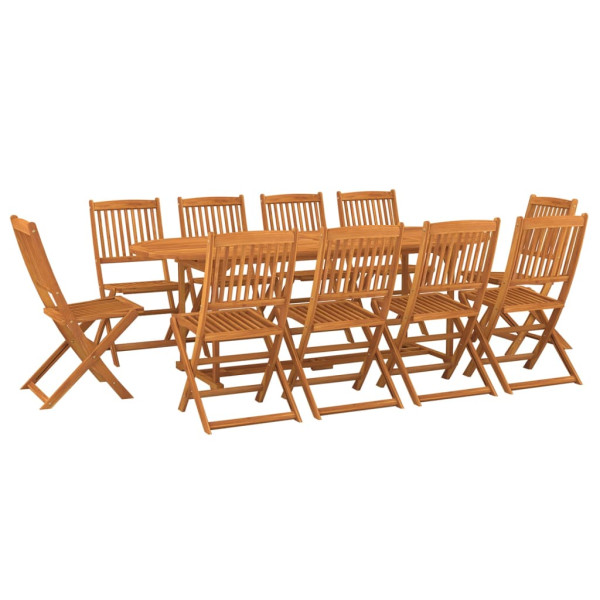 Set de comedor de jardín 11 piezas madera maciza de acacia D