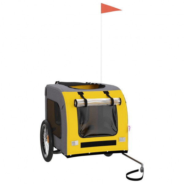 Remolque bicicleta para perros hierro tela Oxford amarillo gris M 3