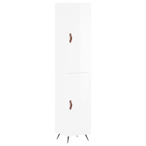 Aparador alto madera contrachapada blanco brillo 34.5x34x180 cm H