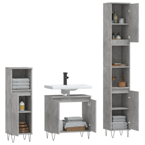 Set de muebles baño 3 pzas madera contrachapada gris hormigón M 4