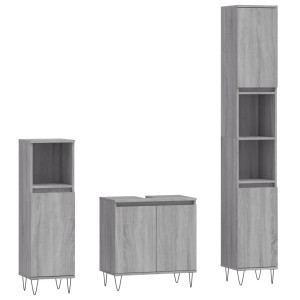 Set de muebles de baño 3 pzas madera contrachapada gris sonoma H