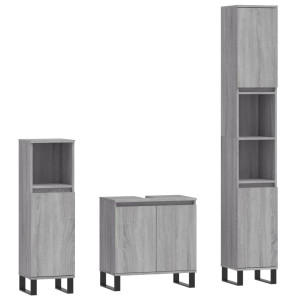 Set de muebles de baño 3 pzas madera contrachapada gris sonoma H