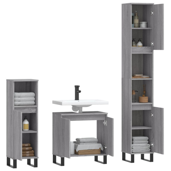 Set de muebles de baño 3 pzas madera contrachapada gris sonoma M 4