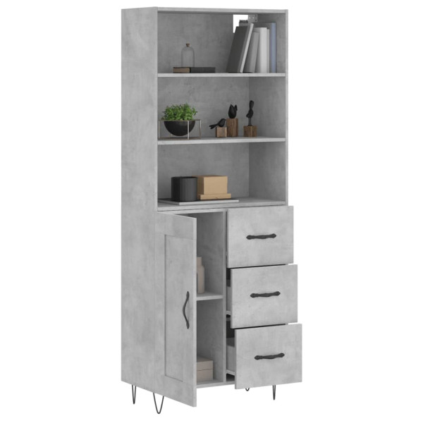 Aparador alto madera contrachapada gris hormigón 69.5x34x180 cm M 3