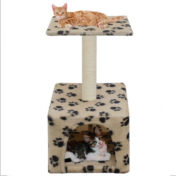 Rascador para gatos con poste de sisal 55 cm huellas beige D