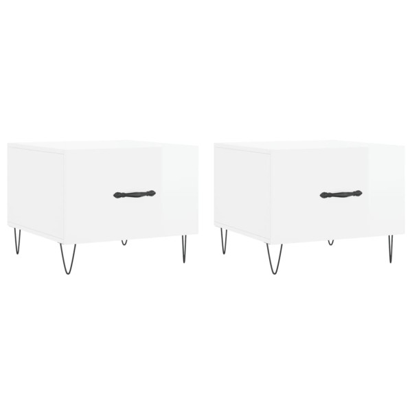 Mesa de centro 2 uds madera ingeniería blanco brillo 50x50x40cm M 2