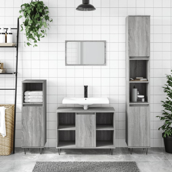 Armario de baño madera contrachapada gris Sonoma 30x30x100 cm D