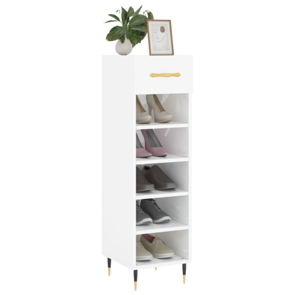 Mueble zapatero madera contrachapada blanco brillo 30x35x105 cm M 3