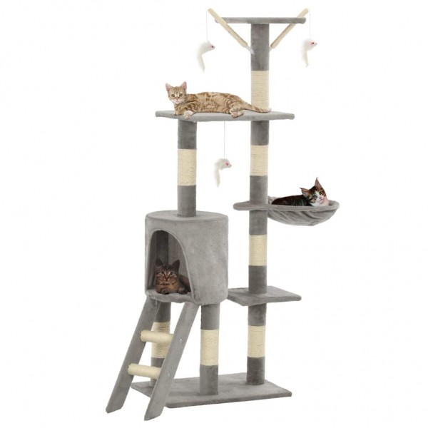 Rascador para gatos con poste de sisal 138 cm gris D