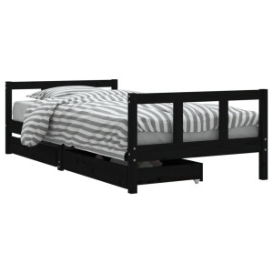 Estrutura cama infantil c/ gavetas 90x190 cm pinho maciço preto H