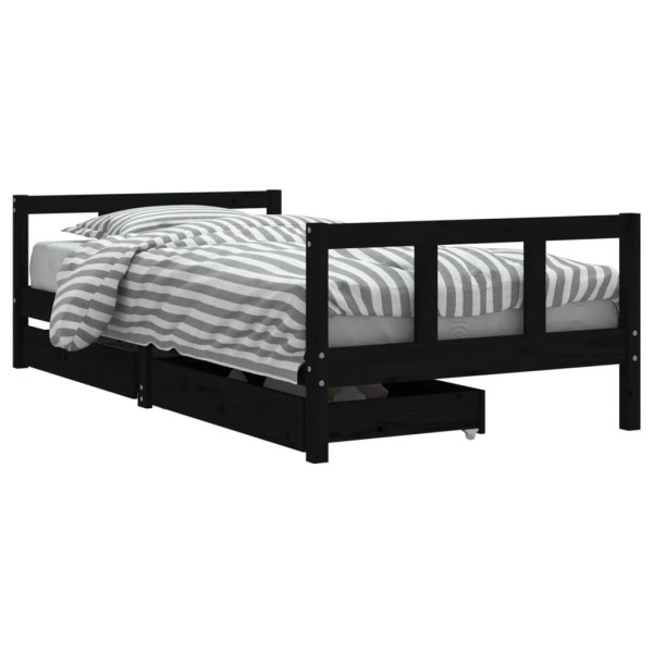 Estrutura cama infantil c/ gavetas 90x190 cm pinho maciço preto M 2