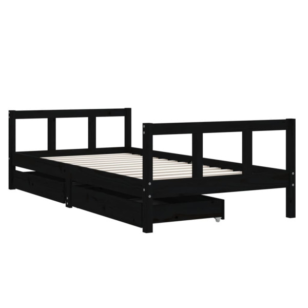 Estrutura cama infantil c/ gavetas 90x190 cm pinho maciço preto M 3