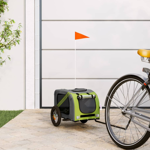Remolque de bicicleta para perros hierro tela Oxford verde gris D
