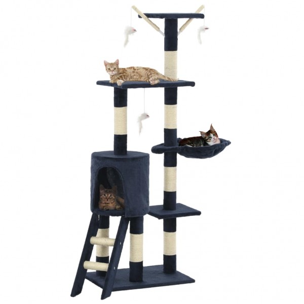 Rascador para gatos con poste de sisal 138 cm azul oscuro D
