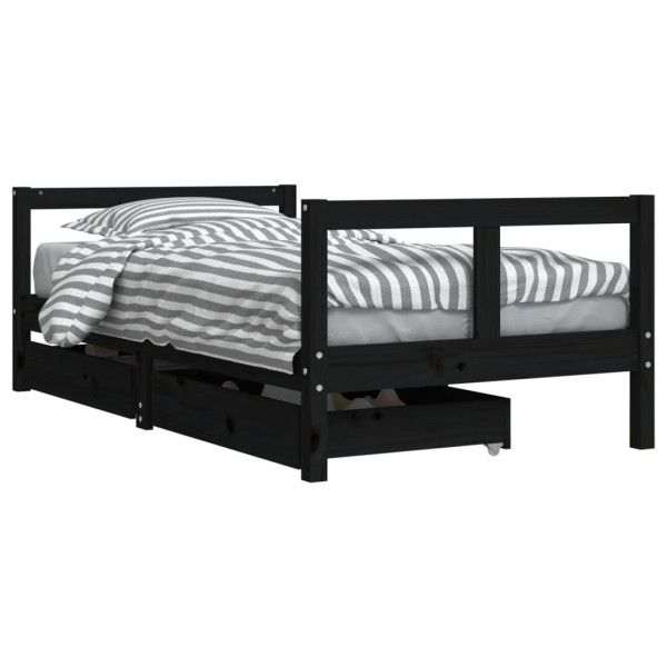 Estrutura cama infantil c/ gavetas 80x160 cm pinho maciço preto M 2