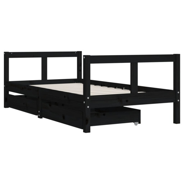 Estrutura cama infantil c/ gavetas 80x160 cm pinho maciço preto M 3