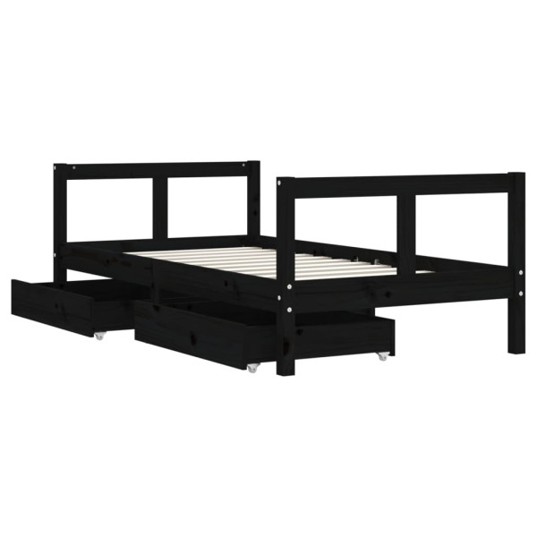 Estructura cama infantil y cajones madera pino negro 80x160 cm M 4