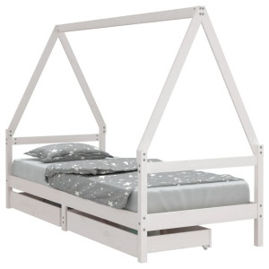 Estructura cama niños con cajones madera pino blanco 80x200 cm H