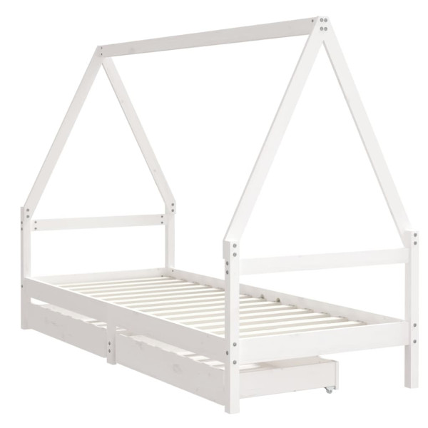 Estrutura cama infantil c/ gavetas 80x200cm pinho maciço branco M 3