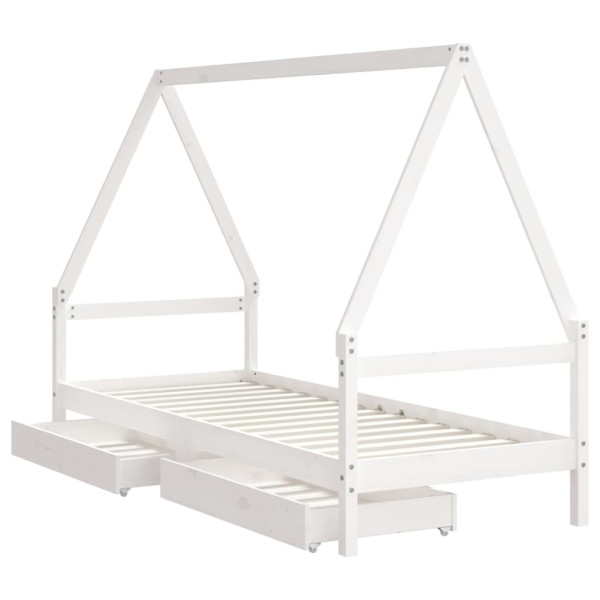 Estrutura cama infantil c/ gavetas 80x200cm pinho maciço branco M 4
