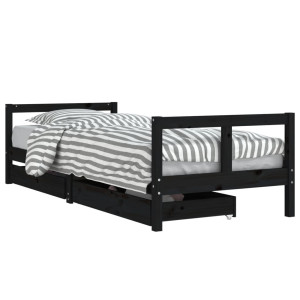 Estrutura cama infantil c/ gavetas 80x200cm pinho maciço preto H
