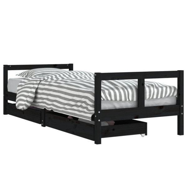Estructura de cama niños con cajones madera pino negro 80x200cm M 2